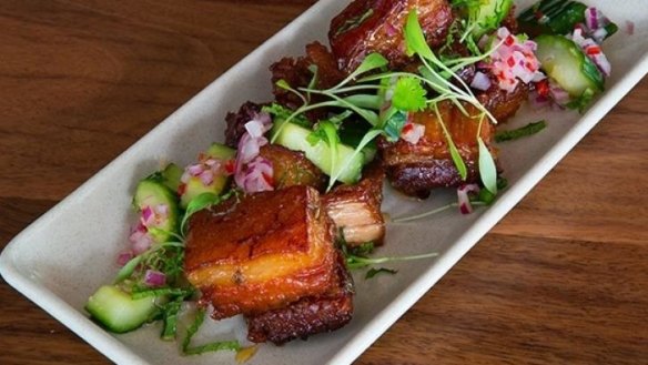 New arrival: Pork belly at Hop & Pickle at South Bank.