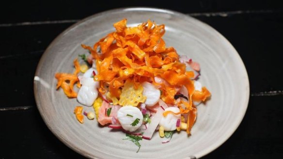 Old Greg's Ceviche with sweet potato shavings.