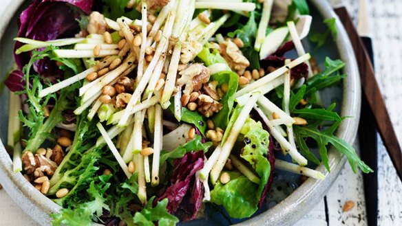 Plenty of crunch: Radicchio, rocket, walnut and apple salad.