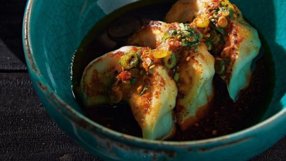 Neil Perry's pork dumplings with Sichuan sauce.