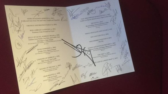 The Fat Duck 20th anniversary menu.