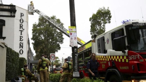 NSW Fire & Rescue attend the fire at Porteno restaurant on Cleveland St, Surry Hills.