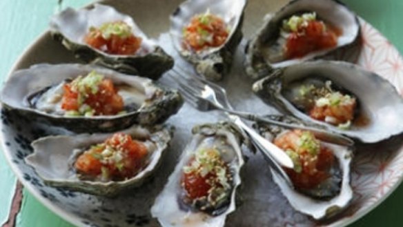 Oysters with quick spicy kimchi