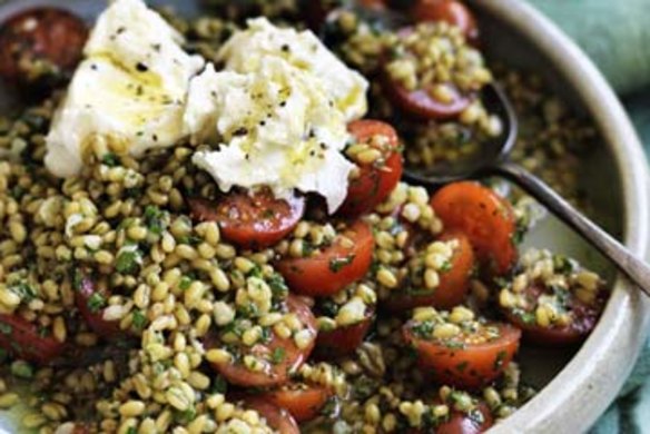 Fresh mozzarella, farro and cherry tomato salad.