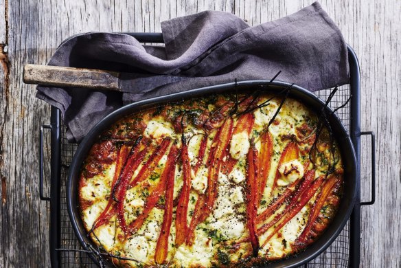 Caramelised carrot and goat's cheese frittata.