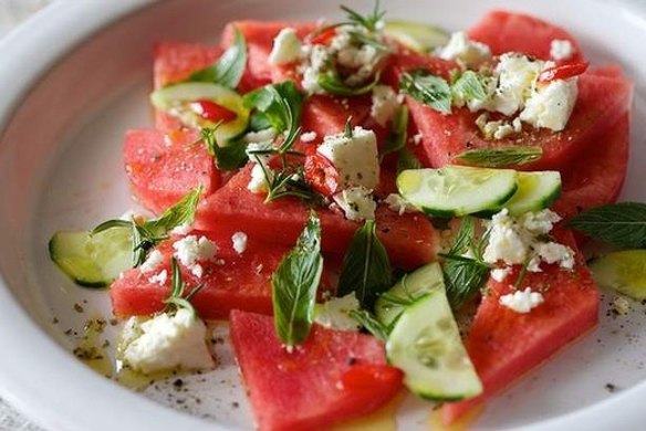 A summer combo ... Watermelon, feta and mint. 