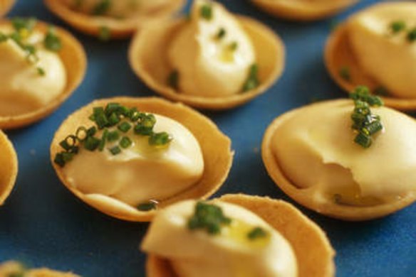 Celeriac tartlets with truffle oil.