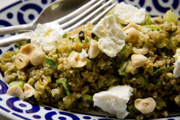 Freekeh salad with hazelnuts and fetta.