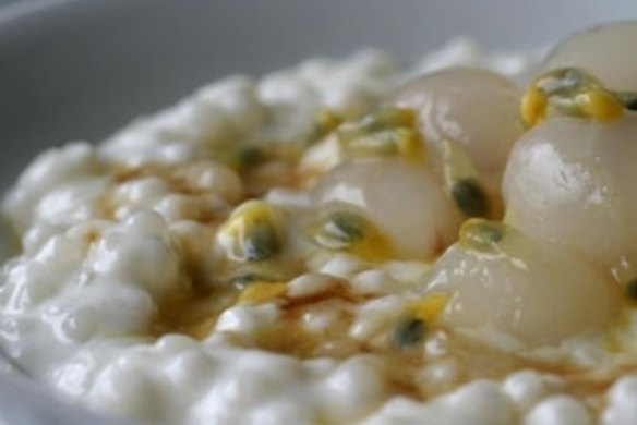 Lychee and coconut tapioca pudding