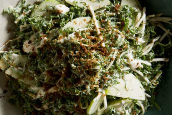 Celeriac, apple and kale slaw with sour cream.