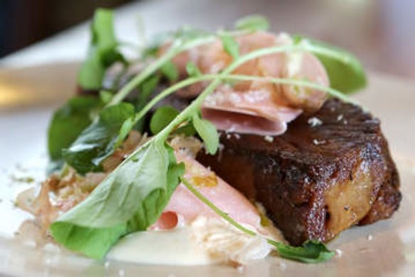 Beef brisket, pickled kohlrabi and smoked oyster mayonnaise.