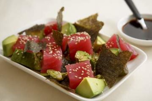 Tuna Sashimi with avocado and ponzu dressing