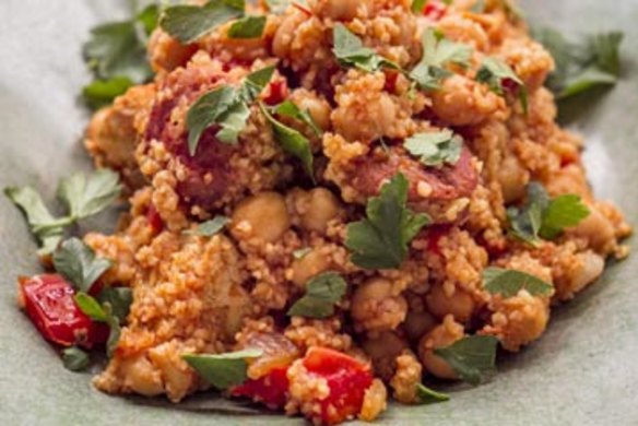 Chicken and chorizo with chickpeas and cous cous.
