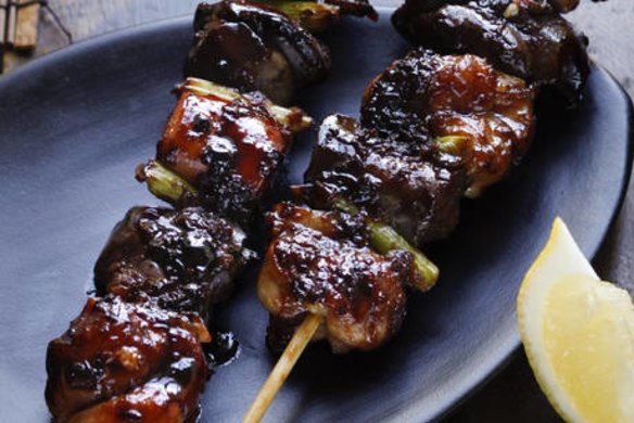 Yakitori chicken with chicken livers.