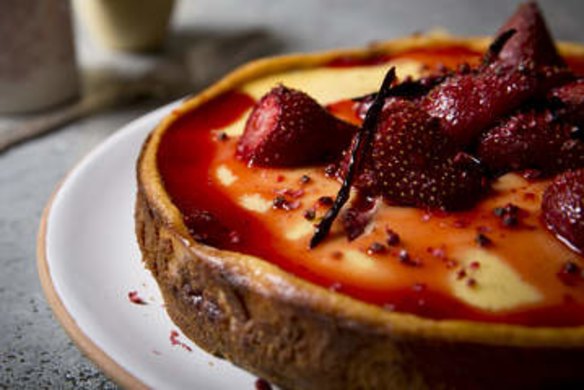 Strawberry and pink peppercorn cheesecake.