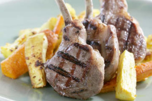 Lamb cutlets with parsnip and cauliflower.