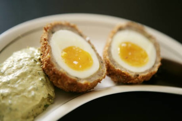 Pic shows the scotch eggs by Paul Wilson at the Middle Park Hotel for masterchef column. 24 February 2010.
 The Age Epicure. Pic by EDDIE JIM/ejz100224.002.006