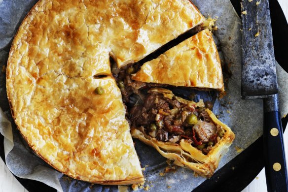 White wine and tomatoes make this Easter lamb and pea pie so tasty.