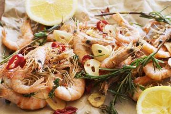 Crisp-fried school prawns.