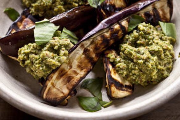 Frank Camorra's Sicilian pesto and grilled eggplant.