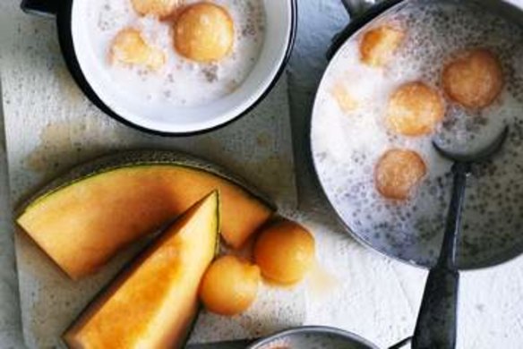 Sweet sago, melon and coconut soup.