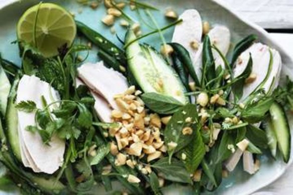 Coconut chicken salad with mint and lime.