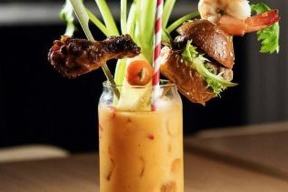 'Bloody hell' - a bloody Mary garnished with a prawn, chicken wing and slider.