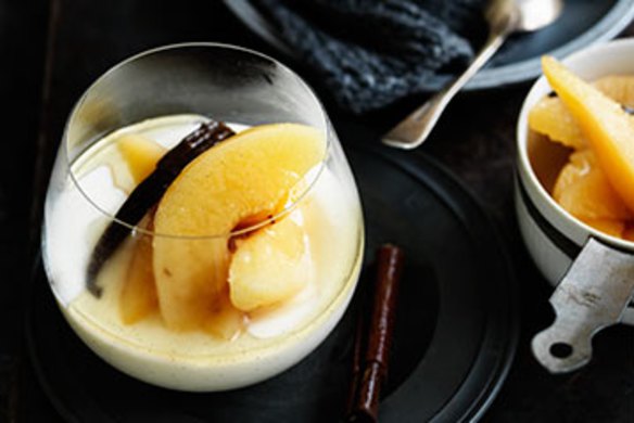 Vanilla and buttermilk panna cotta with quince.