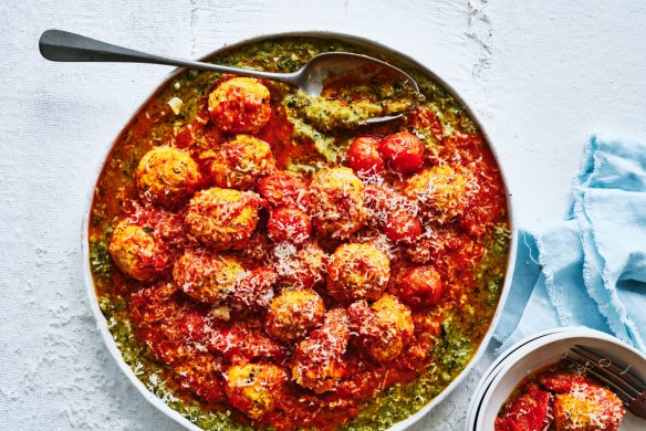 Danielle Alvarez's chicken meatballs over polenta verde.