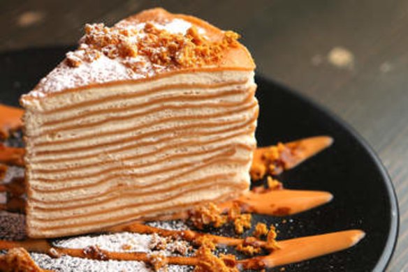 Crepe cake layered with tea-flavoured cream at Magic Mountain Saloon.