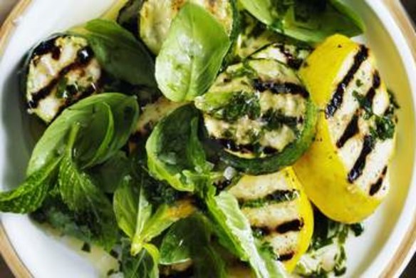 Grilled zucchini with basil and mint.
