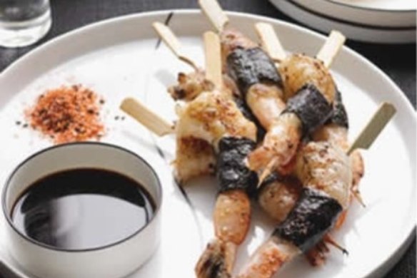 Barbecue nori prawns with lemon soy