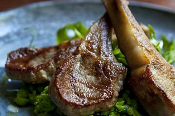 Minted peas with lamb cutlets.