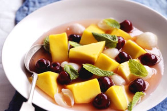 Fresh fruit with lime, lemongrass and mint.