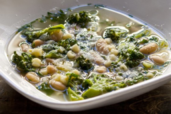 Broccoli and bean soup with pecorino.