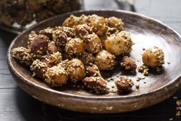 Spiced tamari almonds, macadamias and sesame seeds.