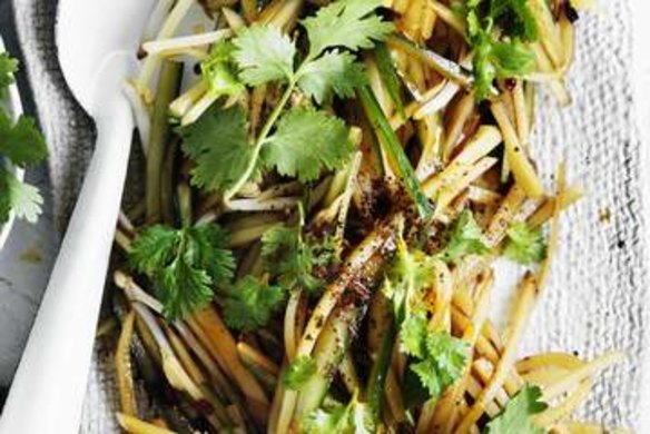 Cold shredded potato salad with coriander vinegar dressing