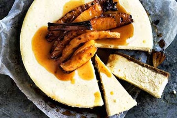 Vanilla and ginger cheesecake with roast pineapple.