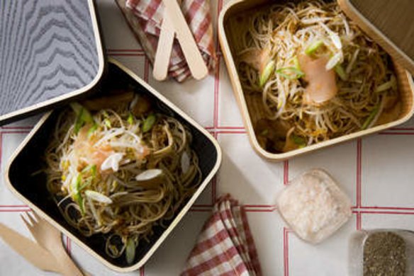 Cold Soba noodles with beansprouts, soy and ginger. Styling by Caroline Velik.