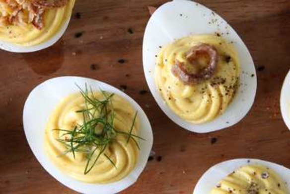 Sydney.  Food shots for Hot Food Column by Jill Dupleix. April 8 Devilled eggs. Photo: Peter Rae. Friday  28 March 2014.