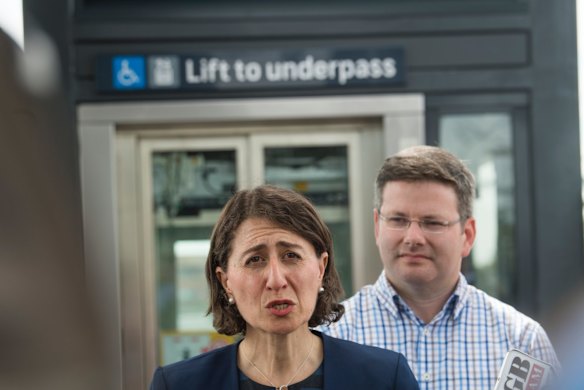 NSW Premier Gladys Berejiklian and member for Oatley Mark Coure at Narwee station in December.