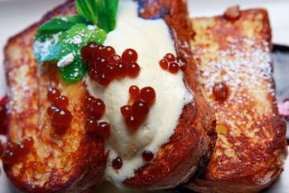 Brioche french toast with coffee caviar.