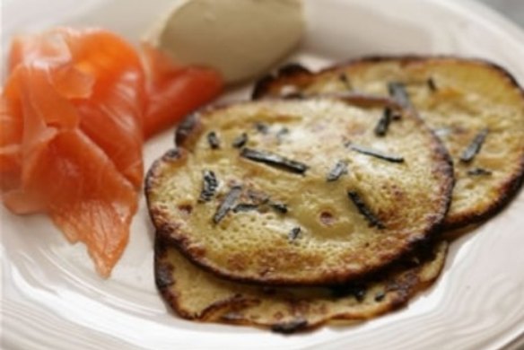 George Blanc's potato pancakes with truffles and smoked salmon