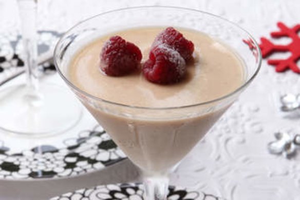 Eggnog panna cotta with frosted berries.