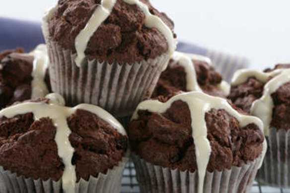 Hot-cross chocolate muffins.