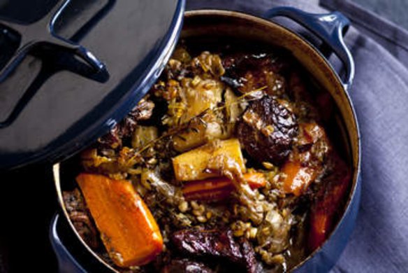 Karen Martini's braised lamb stew with barley and vegetables.