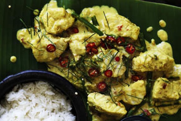 Amok-style ling, green bean and spinach curry.