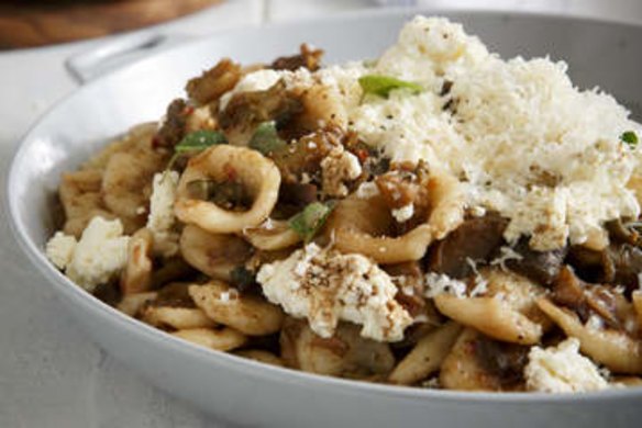 Orecchiette with eggplant and ricotta.