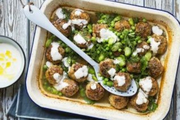 Baked chicken polpette by Karen Martini.