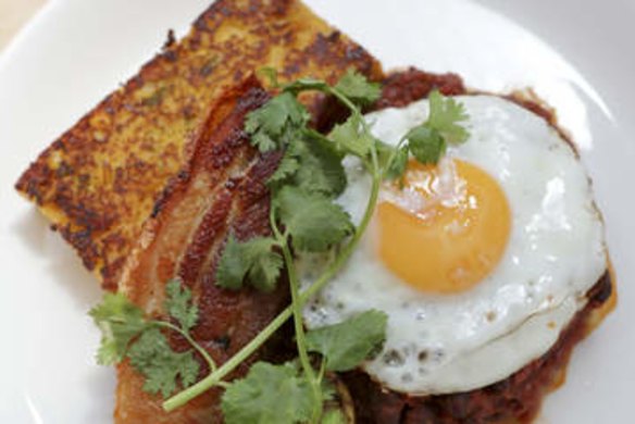 Jalapeno corn bread with egg and pork belly.